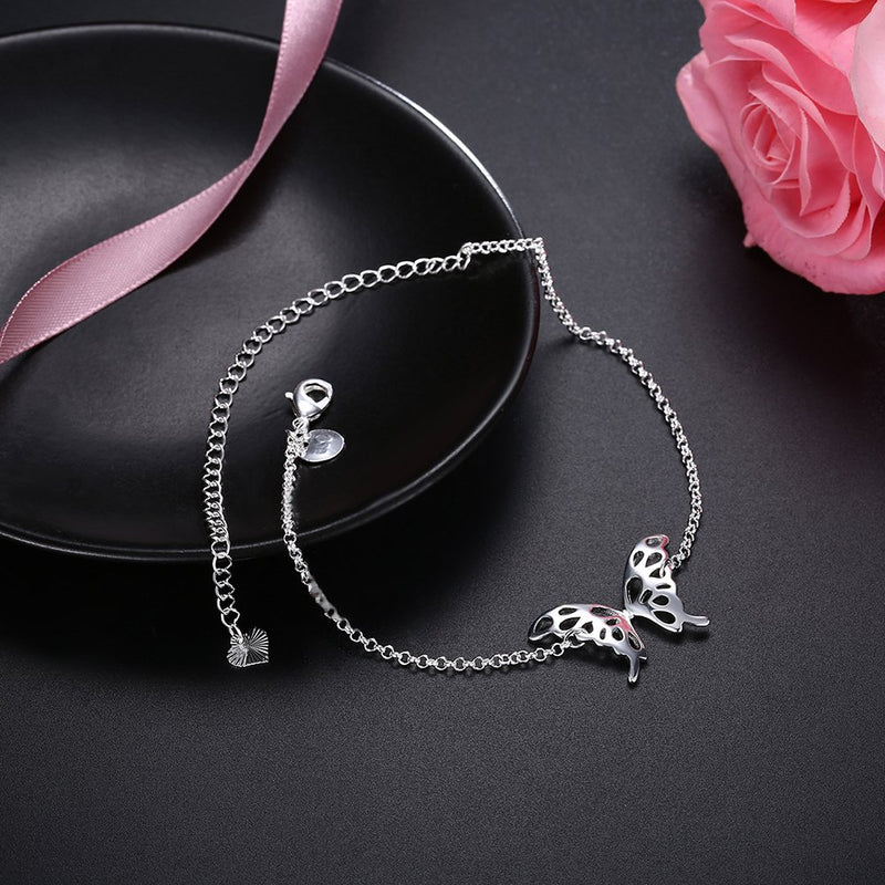 [Australia] - Goldenchen Fashion Jewelry 925 Sterling Silver Butterfly Wings Adjustable Chain Anklet 