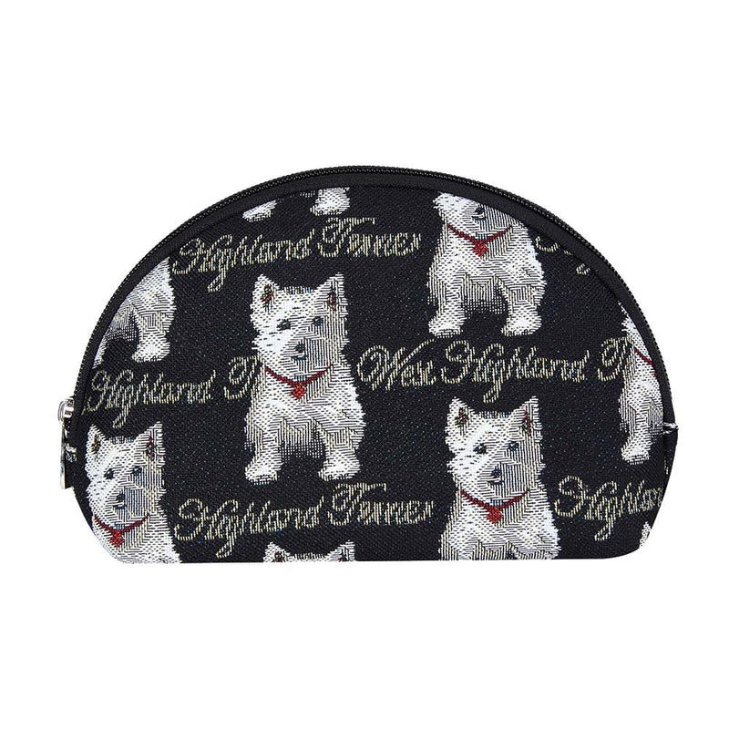 [Australia] - Signare Tapestry cosmetic bag makeup bag for Women with Black & White Dog Print Westie Design(COSM-WES) 