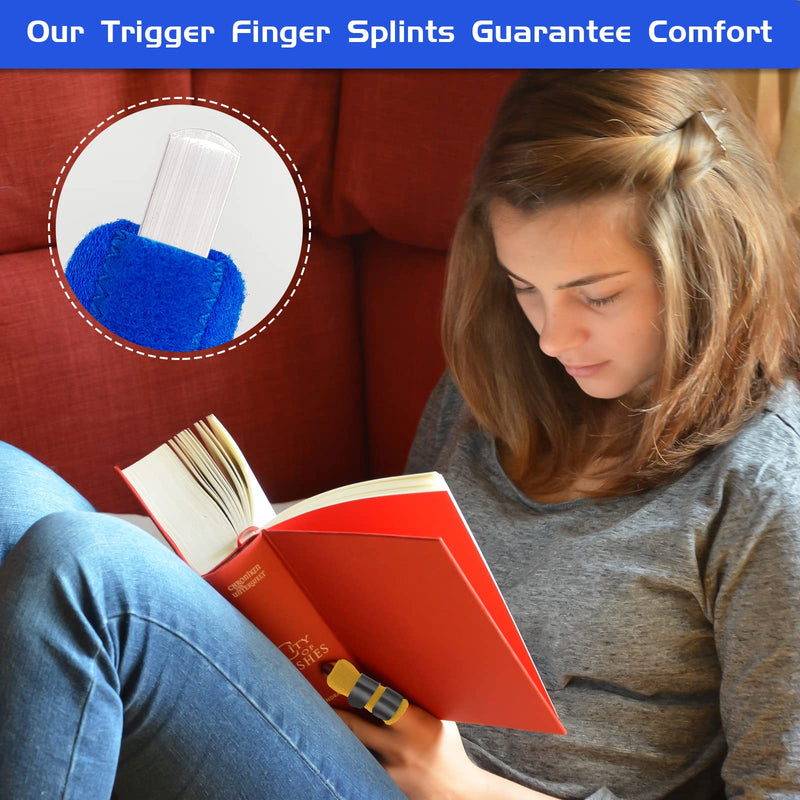 [Australia] - Trigger Finger Splints, 4 PCS Adjustable Fixing Sleeves Fractures Splints for Broken Finger, Pinky Finger, Injured Finger Ideal, Sport Injuries (Red + Green + Blue + Yellow) Red + Green + Blue + Yellow 