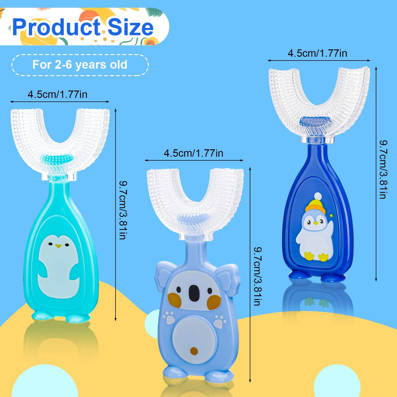 [Australia] - Pinenuts 3 Pack Kids U-Shaped Toothbrush, Silicone Manual Toothbrush Food Grade Whole Mouth Toothbrush for Kids Toddler Baby(2-6years Blue) 2-6 Years (Pack of 3) 