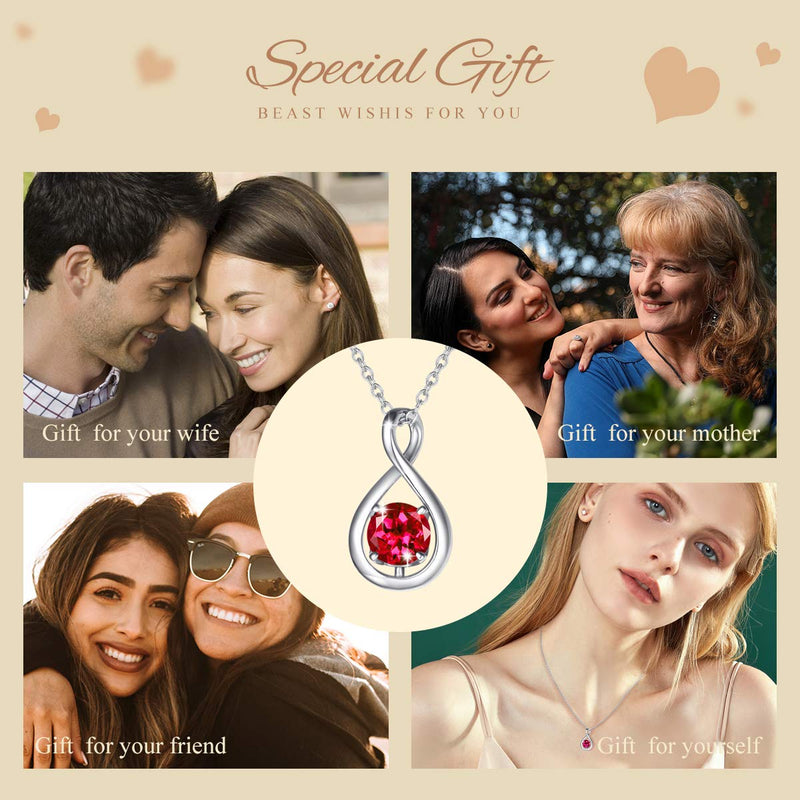 [Australia] - FANCIME November Birthstone Jewelry 925 Sterling Silver Created Citrine Topaz Simple Solitair Dainty Infinity Pendant Birthday Anniversary Necklace for Women Girls，Chain Length 16"+2" Extend Jul-Created Ruby 