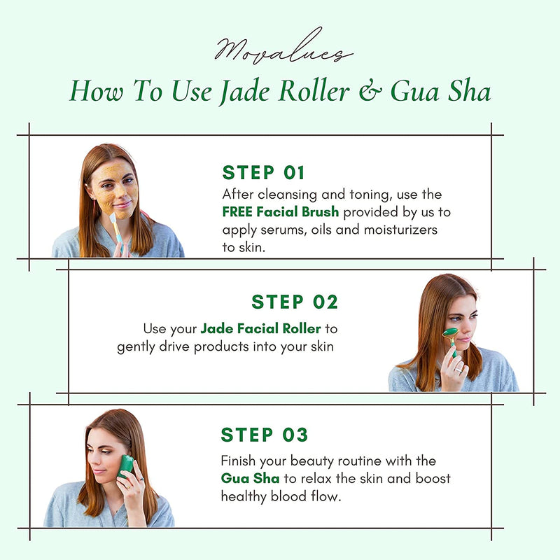 [Australia] - Original Jade Roller and Gua Sha Set - Jade Roller for Face - Face Roller: 100% Real Natural Jade - Face Massager, Facial Roller for Skin, Eyes, Neck- Authentic, Durable, Noiseless Design 