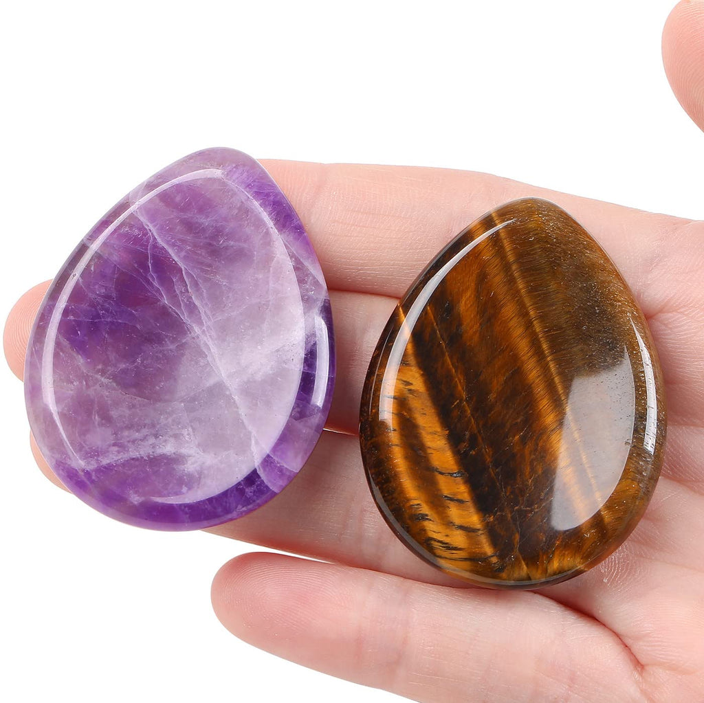 [Australia] - XIANNVXI 2Pcs Healing Crystals Stones Amethyst Tiger Eye Crystal Thumb Worry Stones Natural Polished Gemstones Palm Pocket Stone I - Amethyst,tiger Eye 