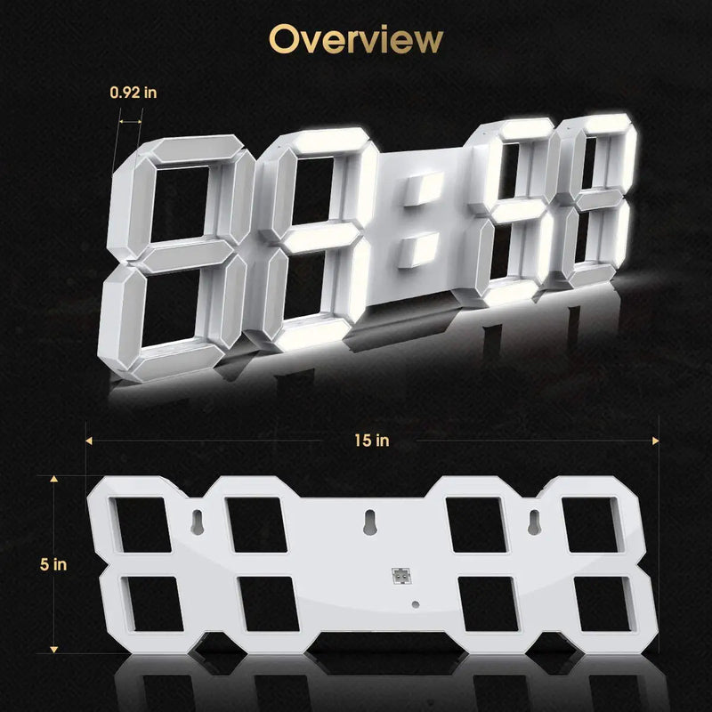 [Australia] - 3D White Digital Wall Clock LED Large Alarm Clock Adjustable Brightness 12/24 Hours Display and Date Display for Kitchen Homes Offices Gyms (15inch) 15 inch 