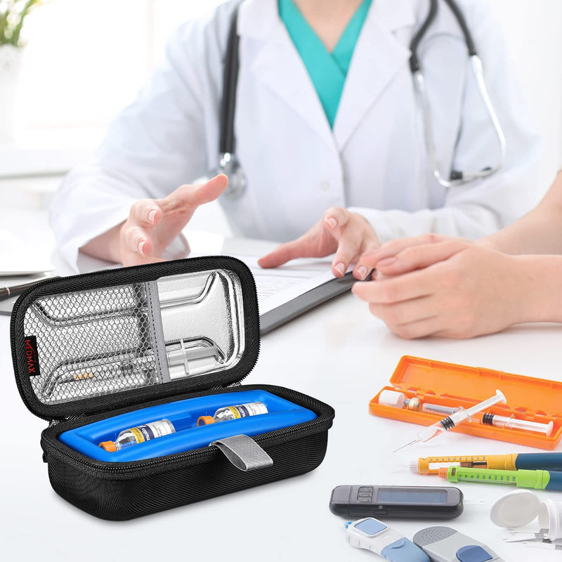 [Australia] - MEDMAX Insulin Vial Carrying Cooler Case, Portable Water Resistant Insulated Diabetic Organizer Protective Hard Shell Medical Travel Case with One Ice Brick (Black) Black 