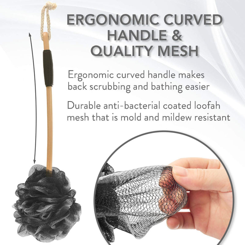 [Australia] - YOOVE Loofah Back Scrubber with Bamboo Charcoal | Loofah Sponge with Long Handle for Shower | Exfoliating Luffa Bath Sponge for Body & Back 