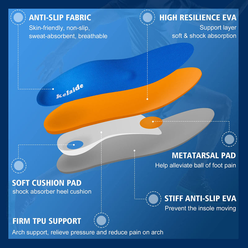 [Australia] - Plantar Fasciitis Arch Support Insoles, Orthotic Insoles for Flat Feet, Foot Pain, Heel Pain, Comfort Shoes Inserts for Men and Women UK-9-280mm Blue 