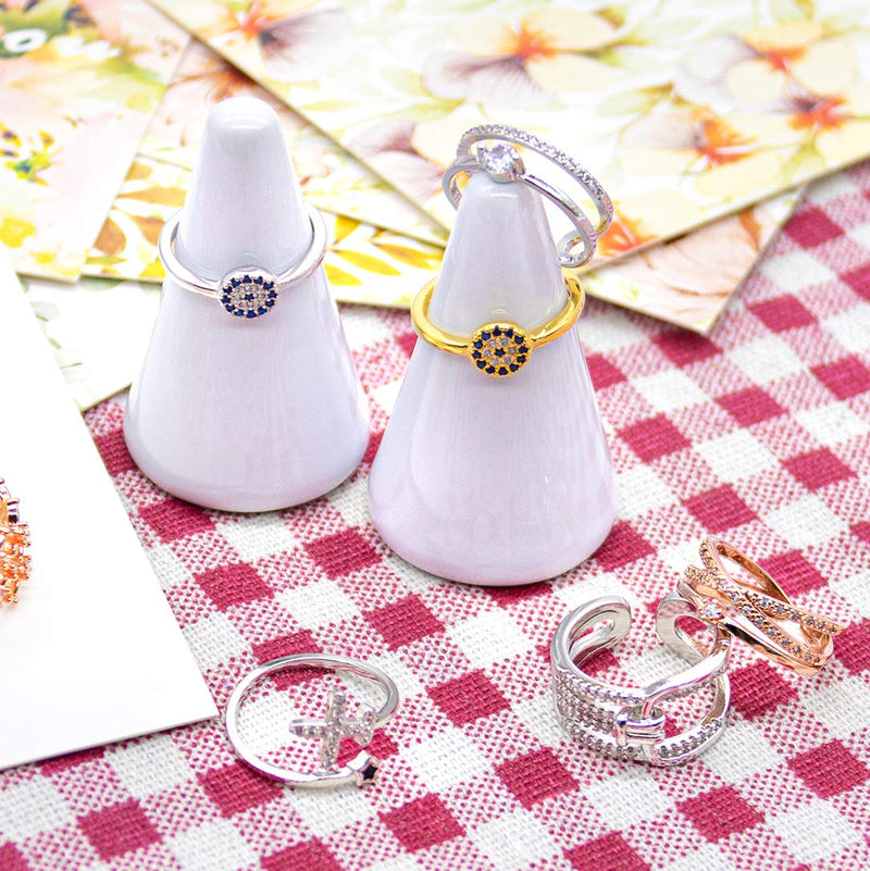 [Australia] - AUEAR, Cone Ceramic Ring Holder Tower Cone Shaped Display Stand for Jewelry Ring Wedding Ring (White, 2-Pack) 2 Pack White 