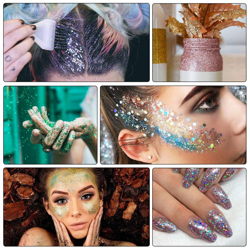 [Australia] - URAQT Chunky Glitter, 12 Colors Festival Glitter, Nail Glitter Powder, Holographic Cosmetic Glitter for Face Body Eye Hair Nail and DIY Art 12Color#A 