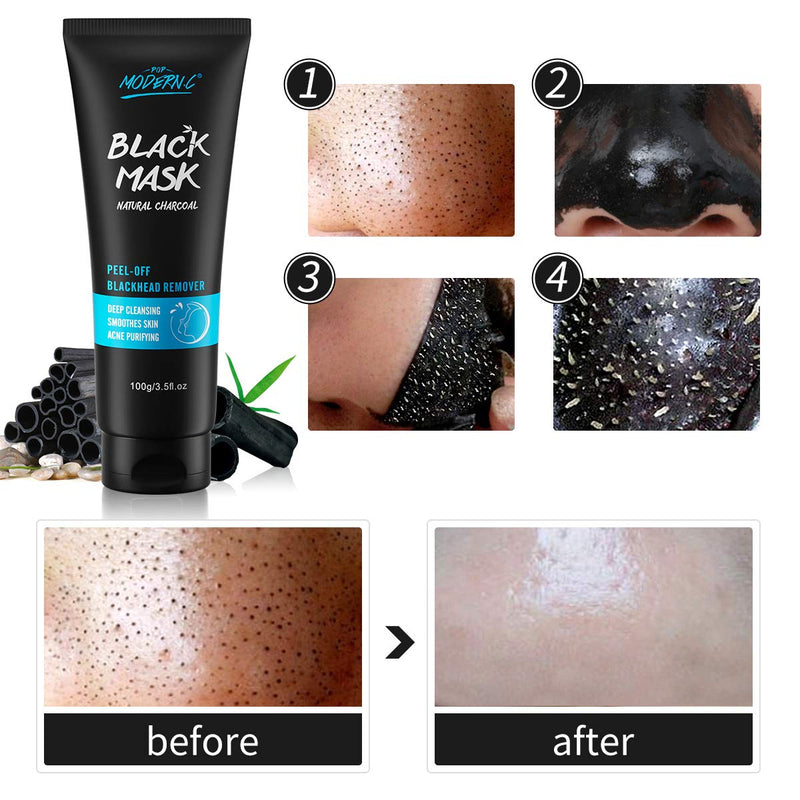 [Australia] - Peel Off Mask Black Mask Charcoal Blackhead Removal Mask Facial Black Mask Skin Cleansing, Purifying Bamboo Charcoal With Blackhead Remover Extractor Tools Kit & Mask Brush 