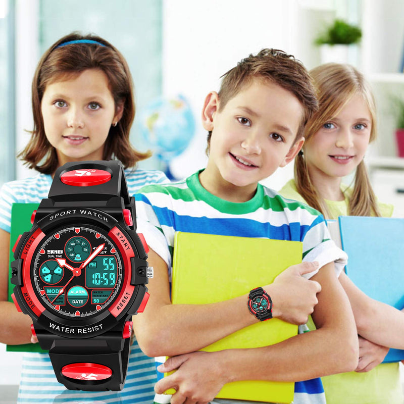 [Australia] - ATIMO LED Multi Function Waterproof Watch for Kids - Kids Gifts red 