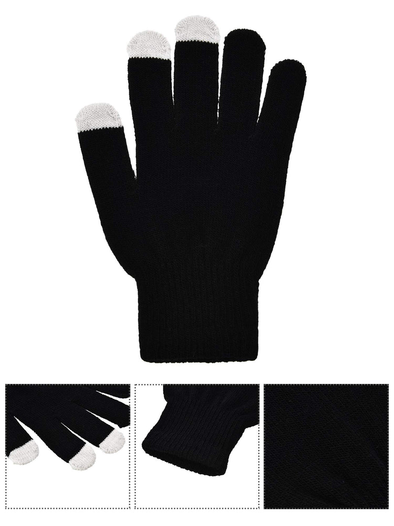 [Australia] - Pangda 12 Pairs Touchscreen Gloves Stretch Knitted Texting Gloves Warm Windproof Solid Color Mittens For men and Women Black 