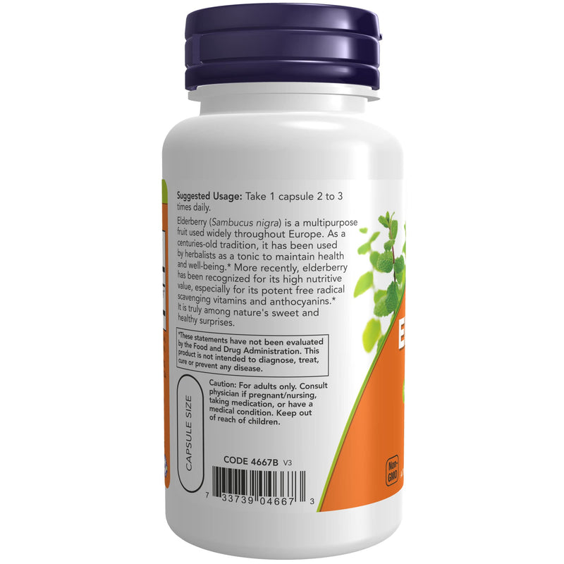 [Australia] - NOW Supplements, Elderberry (Sambucus nigra)500 mg, 10:1 Concentrate, 60 Veg Capsules 