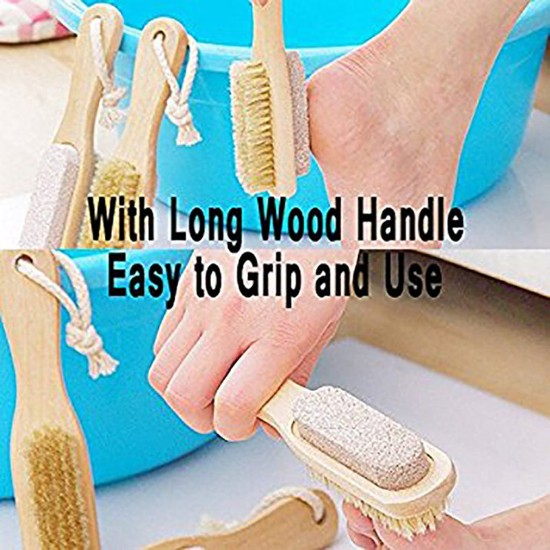 [Australia] - Aisilk Foot Natural Bristle Brush & Pumice Stone Combo W/Rope wooden handle - Exfoliator Pedicures Calluses Remover - Smoother Body skin, feet, elbow Scrubber for Massage SPA Sauna and more 