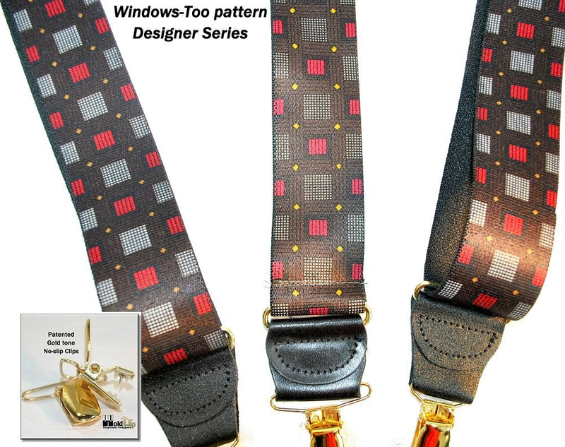 [Australia] - Hold-Ups Windows Too Pattern X-back Suspenders 1 3/8" No-slip Gold Clips 