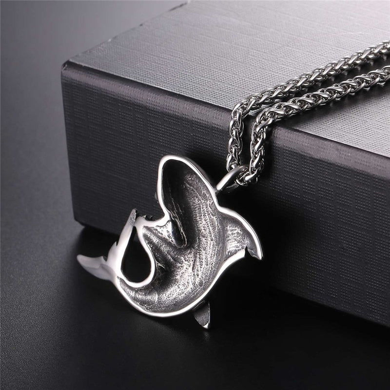 [Australia] - U7 Shark/Fish/Dolphin Pendant Animal Jewelry Men Boys Necklace with Stainless Steel/Gold/Black Gun Plated/925 Sterling Silver Chain 01.(Hot!!!)Shark Stainless Color 