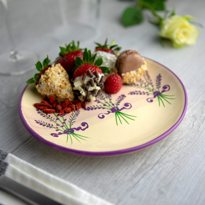 [Australia] - City to Cottage® Lavender Pattern Purple and Cream Pottery | Handmade Hand Painted | Glazed Ceramic 7.9inch/20cm | Side Dessert Plate | Unique Dinnerware 