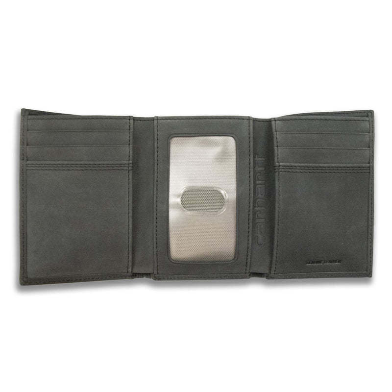 [Australia] - Carhartt Men's Top Grain Leather Trifold, Contrasting Stitch Detroit - Black One Size 