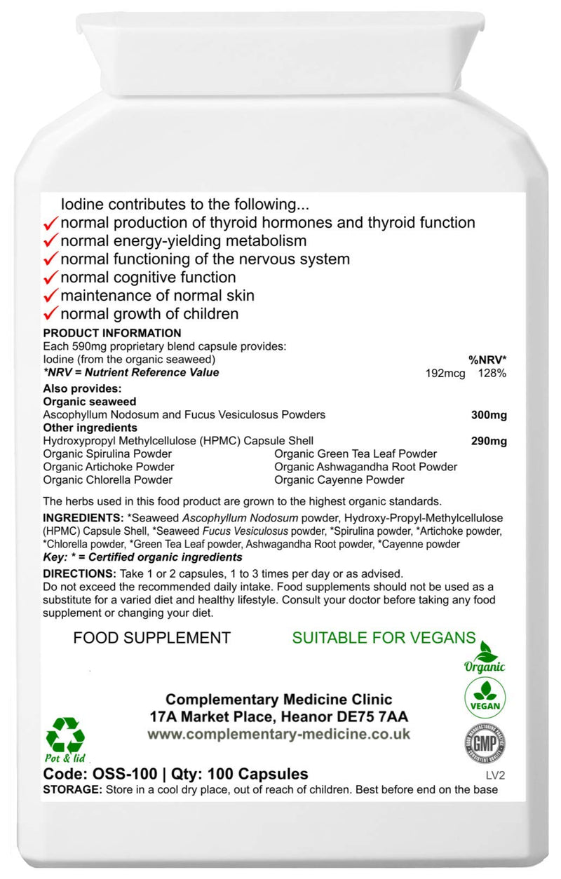 [Australia] - Complementary Supplements - Organic Seaweed Complex - Herbal Thyroid Health Support - Fucus Vesiculosus Bladderwrack, Kelp, Spirulina, Chlorella, Ashwagandha | 100 Capsules 