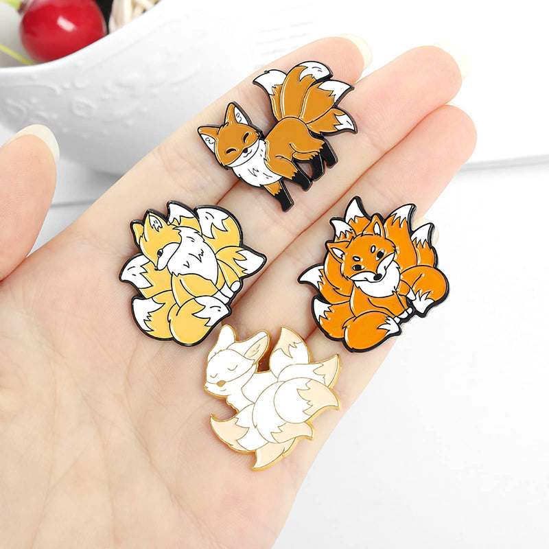 [Australia] - Cartoon Fox Pins Set Cute Enamel Fox with 9 Tails Brooch Lapel Pin Badges Animals Brooches Pin for Bag Clothes Hat 