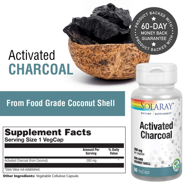 [Australia] - Solaray Activated Charcoal 280mg | Coconut Source | Healthy Inner Cleansing & Digestive Tract Support | Non-GMO, Vegan & Lab Verified | 90 Capsules 