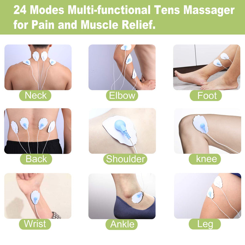 [Australia] - Belifu Dual Channel Tens Unit Electro Muscle Stimulator, Fully Isolated with Independent 24 Modes, Rechargeable Pulse Massager with Electrodes Pads for Neck Back Arms Chronic Pain Relief Body Building 