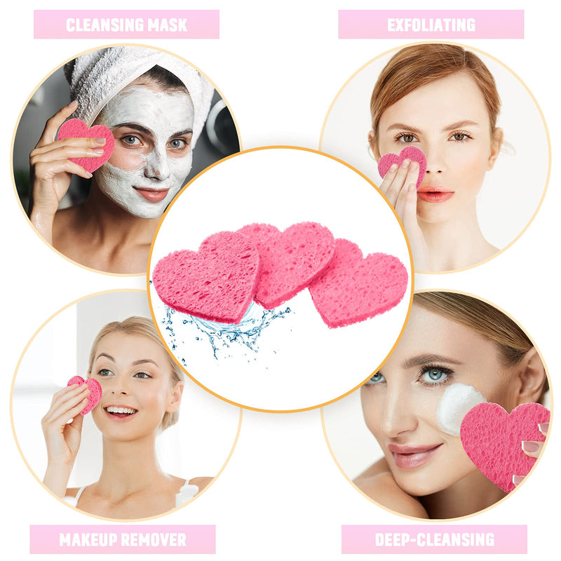 [Australia] - 90 Pieces Heart Shaped Compressed Facial Sponge, Face Cleansing Sponge, Reusable Cosmetic Makeup Remover Sponge for Facial Deep Cleansing Exfoliation Makeup Removal (Pink) Pink 