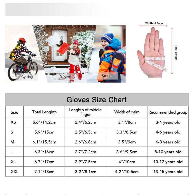 [Australia] - YukiniYa Kids Winter Gloves Back Water Repellent Touchscreen Warm Fleece Anti-slip for Boys Girls 3-15 Years S(4-6 years) 