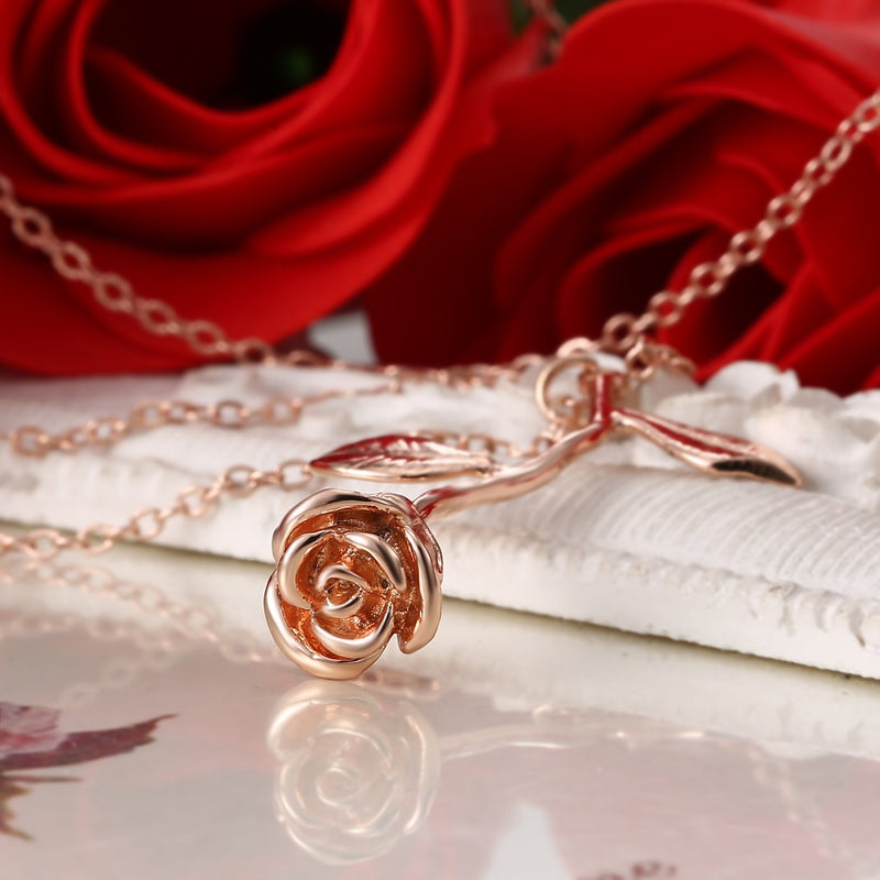 [Australia] - Rose Flower Necklace 18K Gold Plated Silver Rose Jewelry Gift for Women Girl Rose Gold 