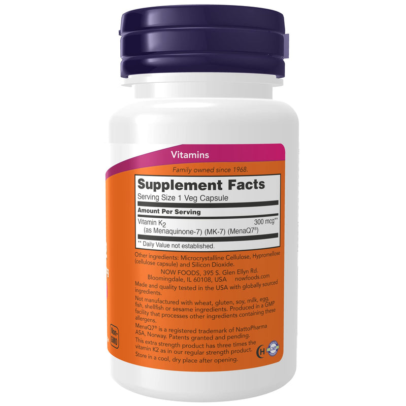 [Australia] - NOW Supplements, Vitamin K2 (MK-7) 300 mcg, Extra Strength, Supports Bone Health*, 60 Veg Capsules 