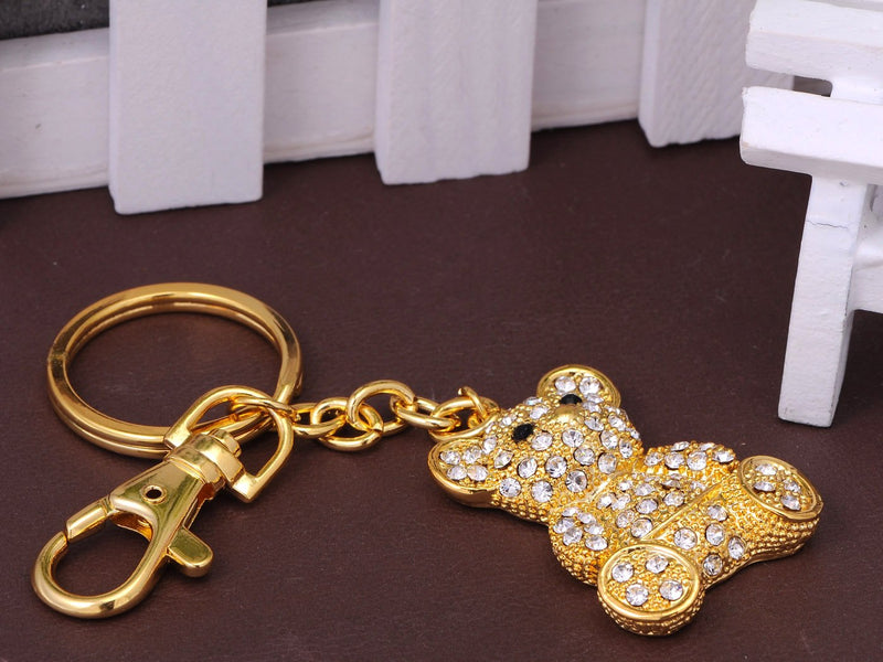 [Australia] - Alilang Womens Golden Tone Clear Rhinestones Teddy Bear Key Chain 