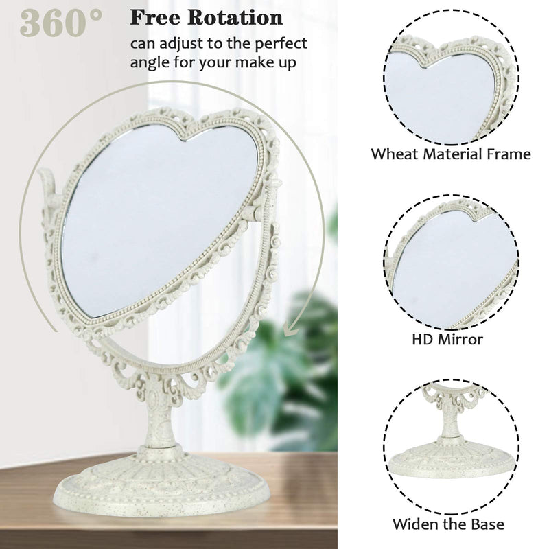[Australia] - Liitrton Tabletop Vanity Makeup Mirror Two Sided Rotatable Decorative Mirrors for Bathroom Bedroom (Heart-Shaped, Beige) Heart-shaped 