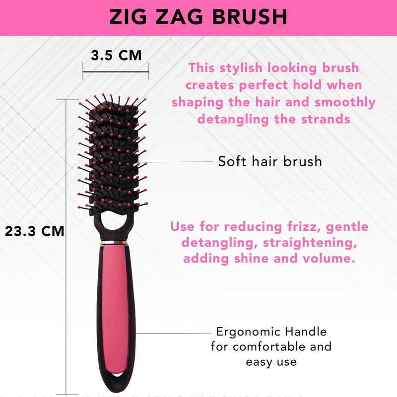 [Australia] - 5pk Hair Brush Set | Includes a Paddle Brush, Cushion Brush, Zig Zag Brush, Round Brush and Vented Brush | Silky Smooth Pink Hair Brushes | Includes SOL Notebook 