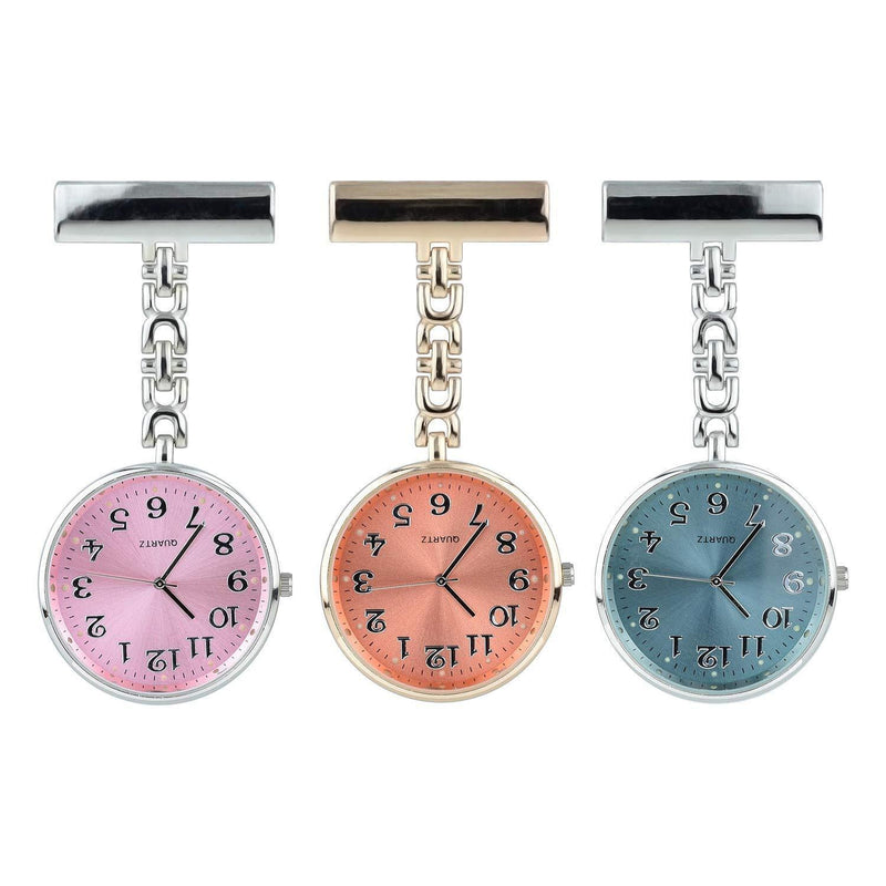 [Australia] - Winkles Silver and Pink Nurse Fob Watch Nurse Gift Set | Set of Nurse Fob Pocket Watch | Portable Paramedic Brooch Nurse Pocket Watch with Clip 
