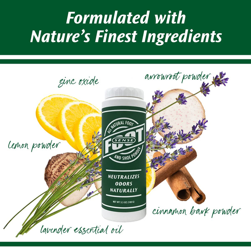 [Australia] - Natural Foot and Shoe Odor Eliminator – Talc-Free Shoe Deodorizer and Body Powder Neutralizes Smelly Odors – Long-Lasting, Fast-Acting Foot Powder for Kids and Adults – USA-Made by Foot Sense, 3.5 Oz. 