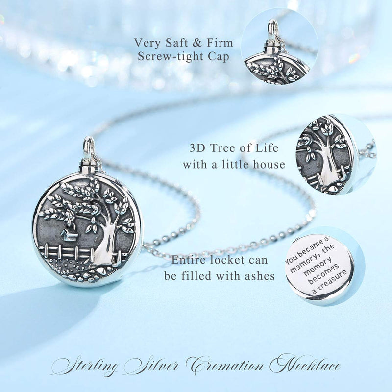 [Australia] - EUDORA"Treasure Chest of Memories" Family Tree Cremation Jewelry, Sterling Silver Personalized Urns Necklace for Human, Pet Ashes, Memorial Keepsake for Women, Man, 20 inches Chain 