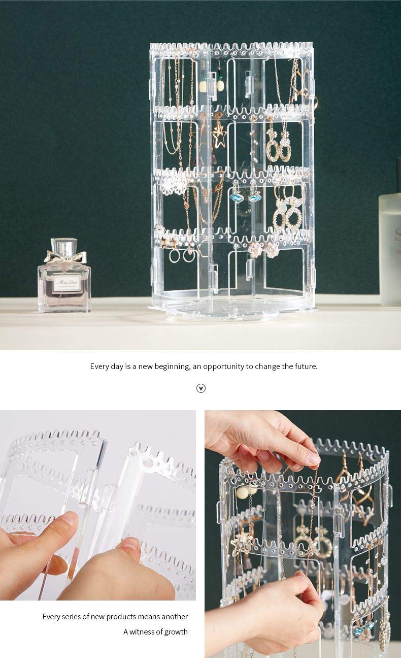 [Australia] - Cq acrylic 360 Rotating Earrings Holder and Jewelry Display Rack,4 Tiers Jewelry Rack Display Classic Stand,156 Holes For Dangle Earrings Organizer and 160 Grooves for Necklaces Display,Clear Pack of 1 