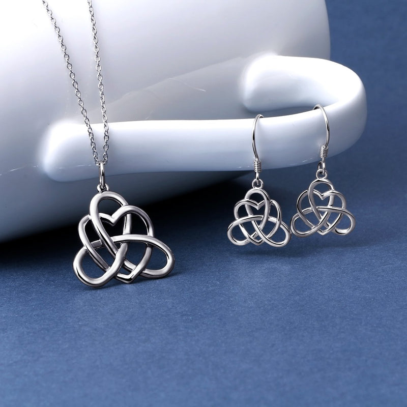 [Australia] - 925 Sterling Silver Good Luck Vintage Irish Celtic Triquetra Knot Heart Pendant Necklace and Earrings Jewelry Set Jewelry-set 