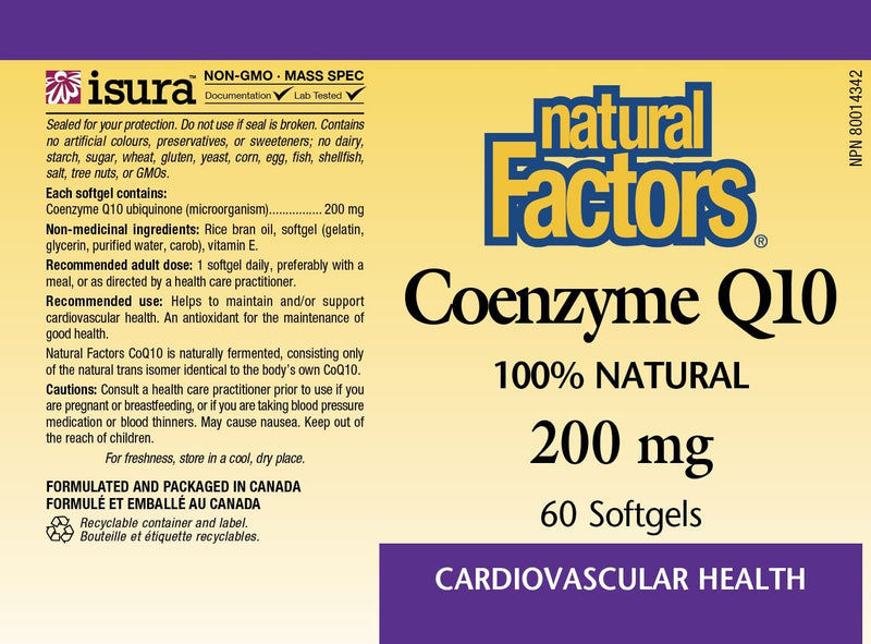 [Australia] - Natural Factors, Coenzyme Q10 200mg, CoQ10 Supplement for Energy, Heart and Antioxidant Support, 60 softgels (60 servings) 60 Count (Pack of 1) Standard Packaging 