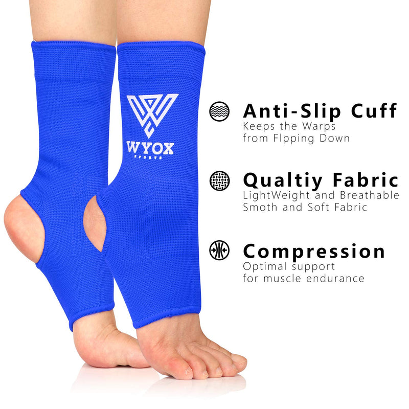 [Australia] - WYOX Ankle Wraps Support Boxing Gear for Men Women Muay Thai Ankle Support Kickboxing Wraps Gym Ankle Support (Pair) Blue S / M (Women 4.0 - 6.5/ Men 3.0 - 5.5) 