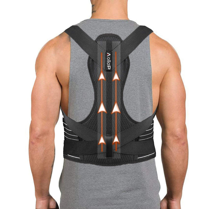[Australia] - Aollop Posture Corrector Men Back Brace Back Support with Breathable Adjustable Elastic Bands Support Bars Posture Improve Back Pain Association Lower Lumbar Relief Waist 27'- 51' Black 