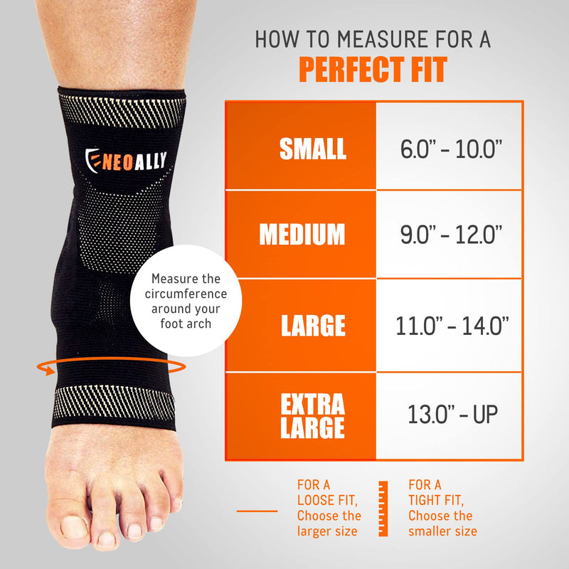 [Australia] - NeoAlly Copper Infused Ankle Brace Silicone Gel Ankle Support Compression Sleeves for Pain Relief, Plantar Fasciitis, Achilles Tendonitis, Large, 1 Pair Large (1 Pair) 