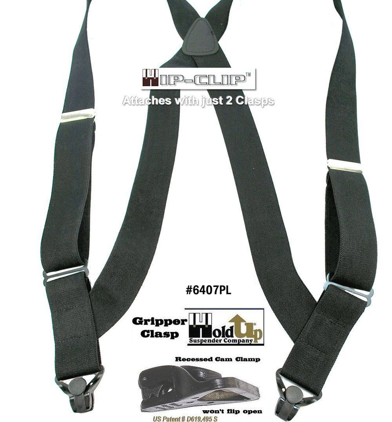 [Australia] - Hold-Up Black Hip-clip Style Suspenders 1 1/2" Wide with Patented Gripper Clasps 