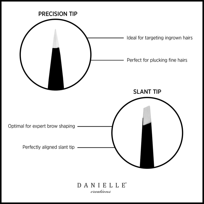 [Australia] - Danielle Enterprises Creations Soft Touch Slant and Point Stainless Steel Tweezers, Black, 2 Count 