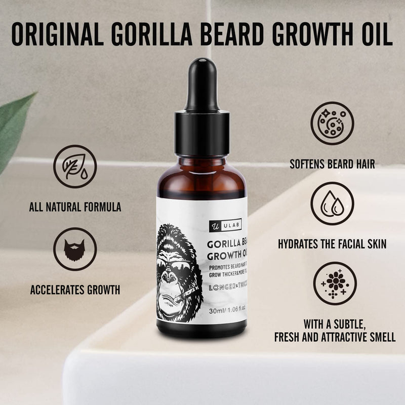 [Australia] - uLab Gorilla Beard Oil for Hair Growth, Mens Natural Daily Hair Growth Oil Formula for Beards and Facial Hair, 30ml 