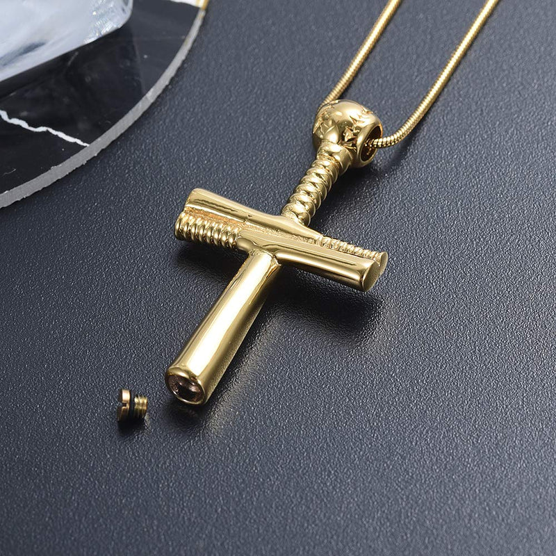 [Australia] - memorial jewelry Urn Necklace Athletes Cross Necklace Pendant Stainless Steel Baseball Bat Cross Necklace Cremation Jewelry Gold 