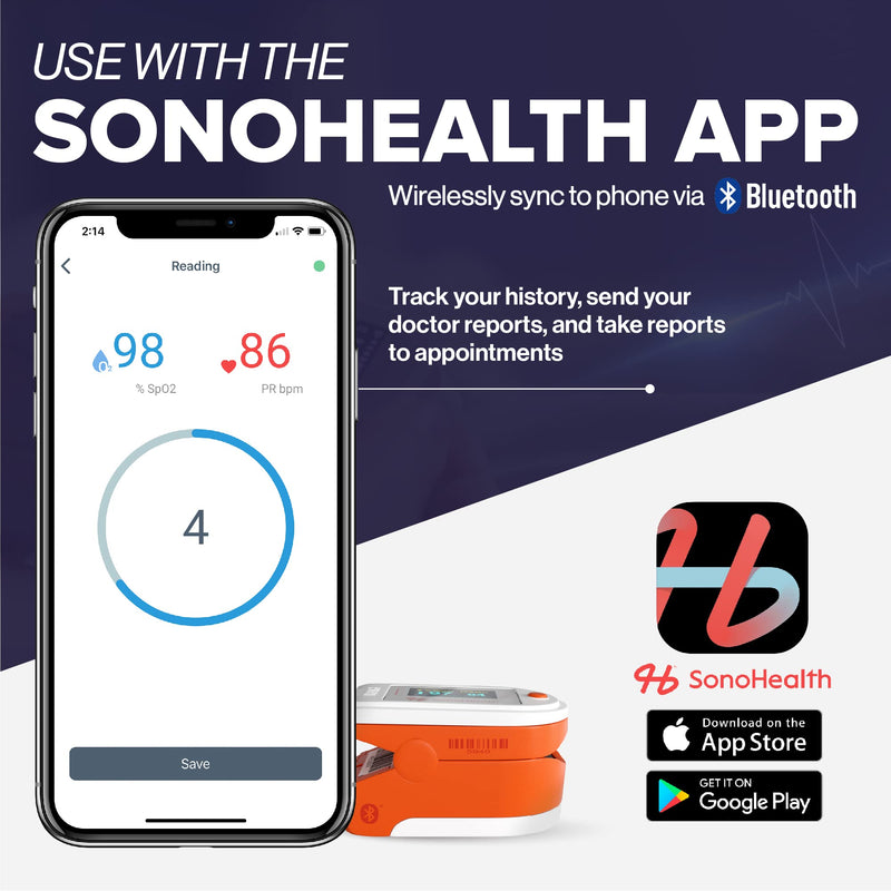 [Australia] - SonoHealth DocPro® 7000BT - Professional Grade Fingertip Oximeter - Blood Oxygen Saturation Monitor, Heart Rate Monitor - Data Recording, Tech-Friendly Pulse Oximeter - Bluetooth-Enabled - Lifetime Mobile App Access 