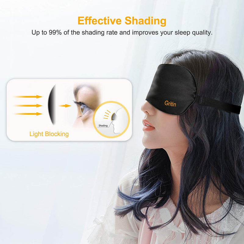 [Australia] - Silk Sleep Mask, Eye Mask, Gritin Light-Blackout Design Ultra Soft & Comfortable 100% Natural Silk Sleeping Mask Eye Blinder with Adjustable Strap and Ear Plug for Men, Women and Kids Black 