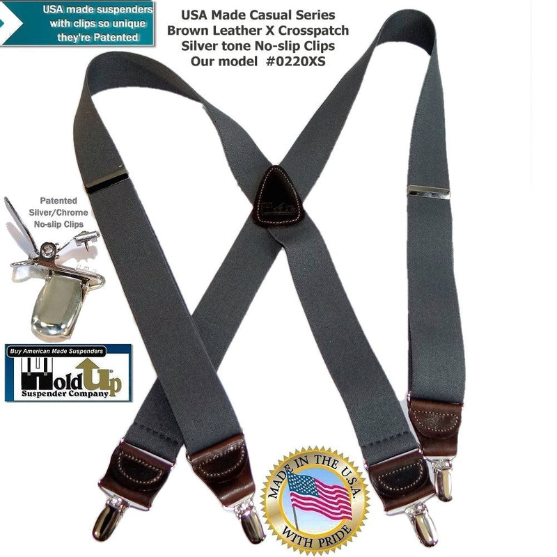 [Australia] - USA Made Slate Gray HoldUp brand X-back Suspenders with No-slip Silver-tone Clips 