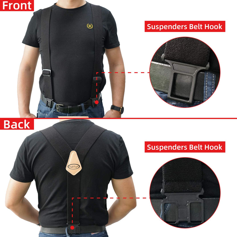 [Australia] - Belt Clip suspenders Men Perry suspenders with 2 inch width fully elastic ,non-metal suspenders for casual dress ,work place Black 